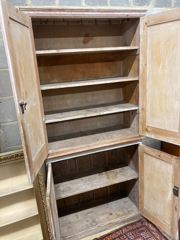 A Victorian pale pine two-sectional kitchen cupboard, width 93cm, depth 37cm, height 195cm